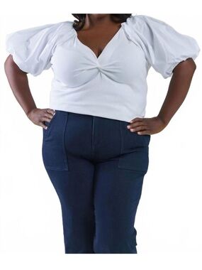 Tanya Taylor romy twist front puff sleeve top white Plus Size 3X